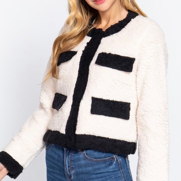 Blu Trends Jackets & Blazers - Faux Fur Cropped Jacket - White n Black